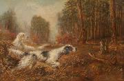 Oil painting of hunting dogs by Verner Moore White. unknow artist